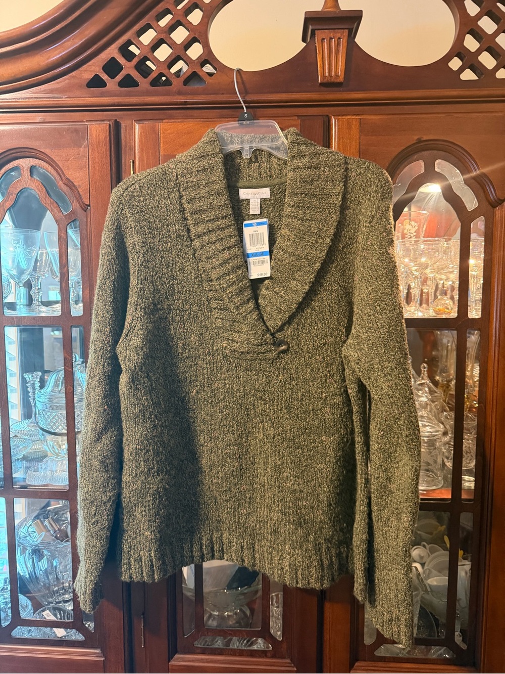 Charter Club Cozy Shawl Collar Olive Green Women's Sweater